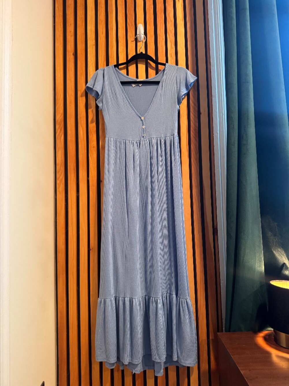 See You Monday Light Blue Smocked Dress - Size XS - Ruffle Hem